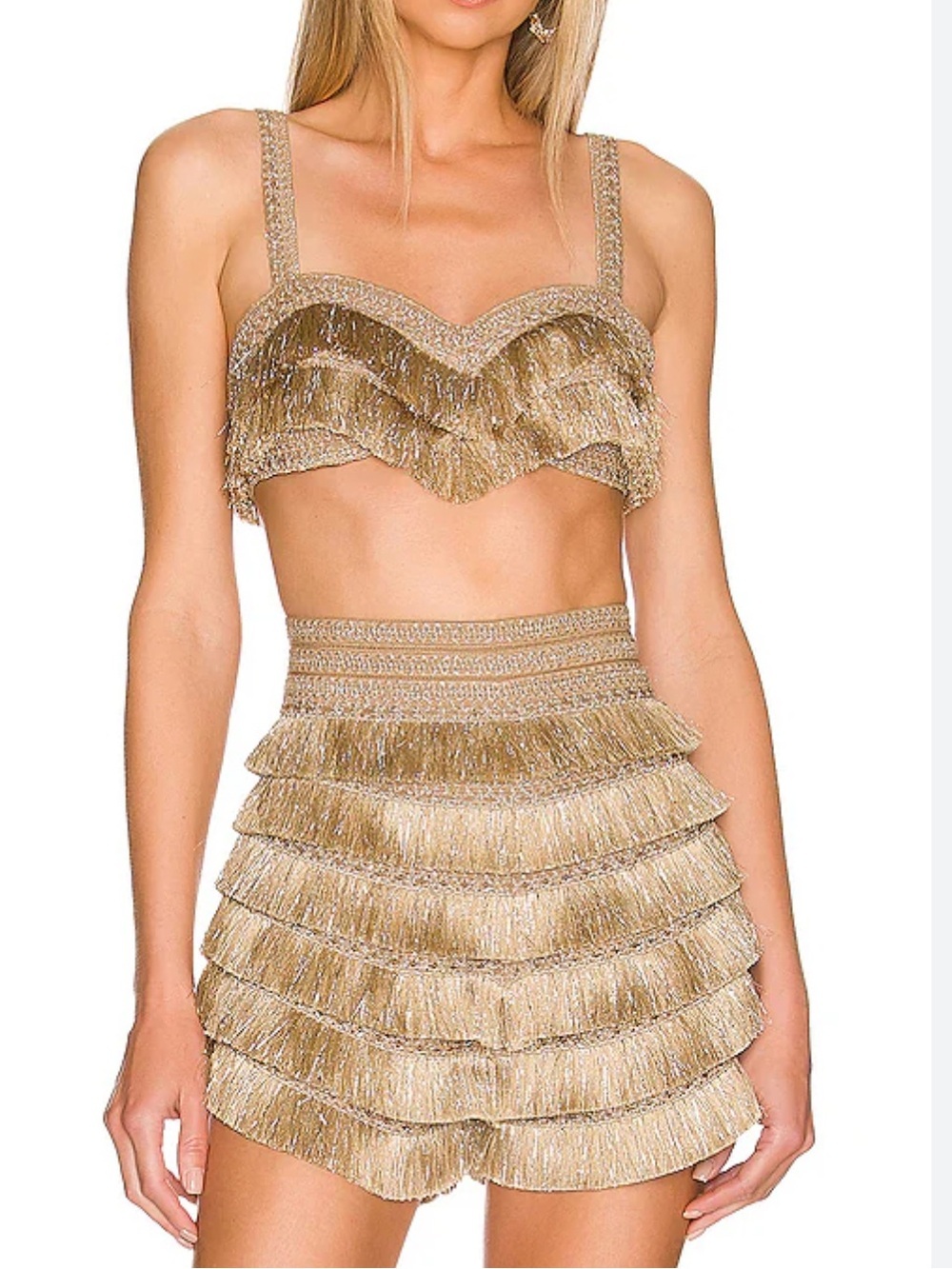 PatBO Metallic Fringe Top and Shorts Set Size 4 - Picture 2 of 11